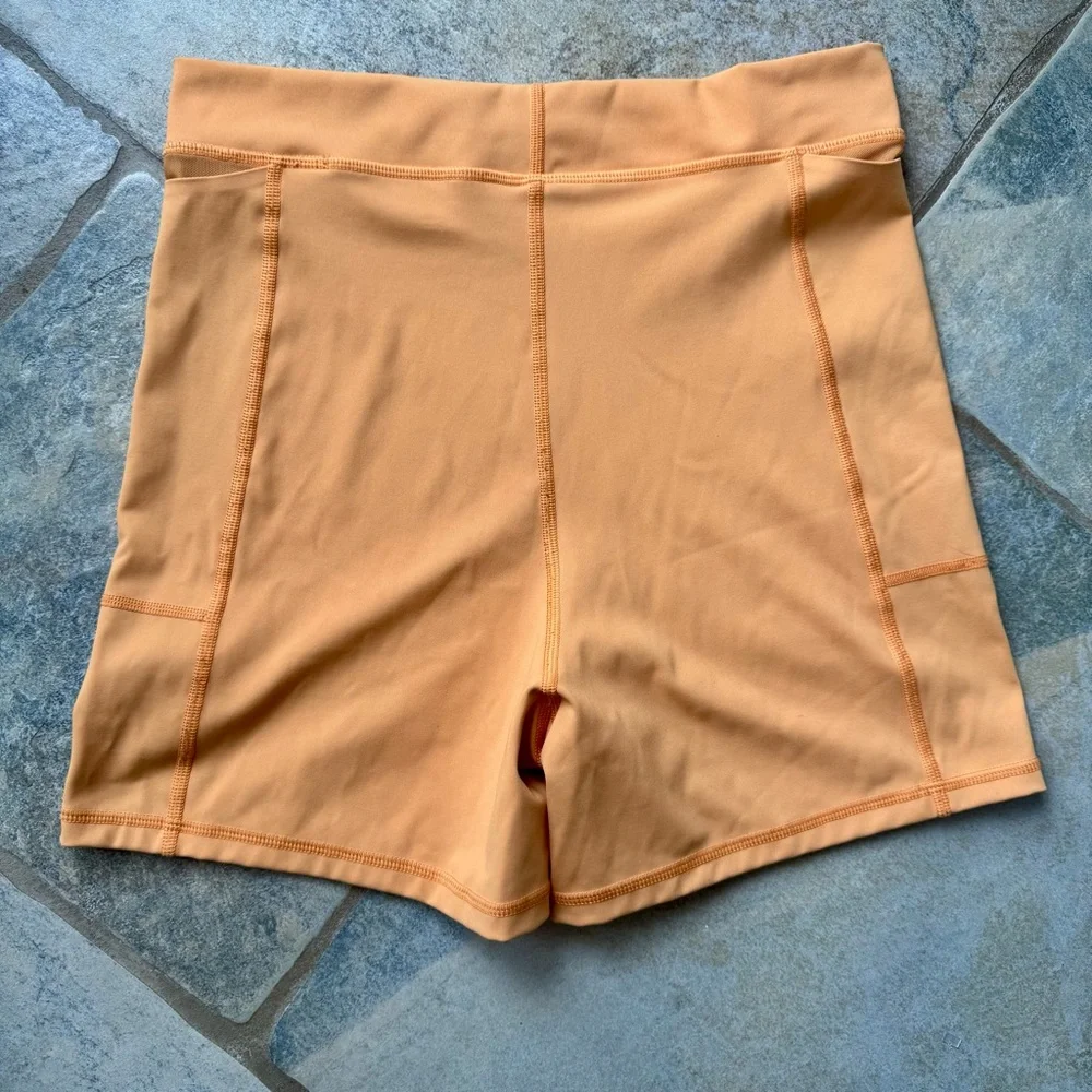 Aerie Offline Bike Shorts‎ with High-Waisted Fit Bright Peach Orange Large